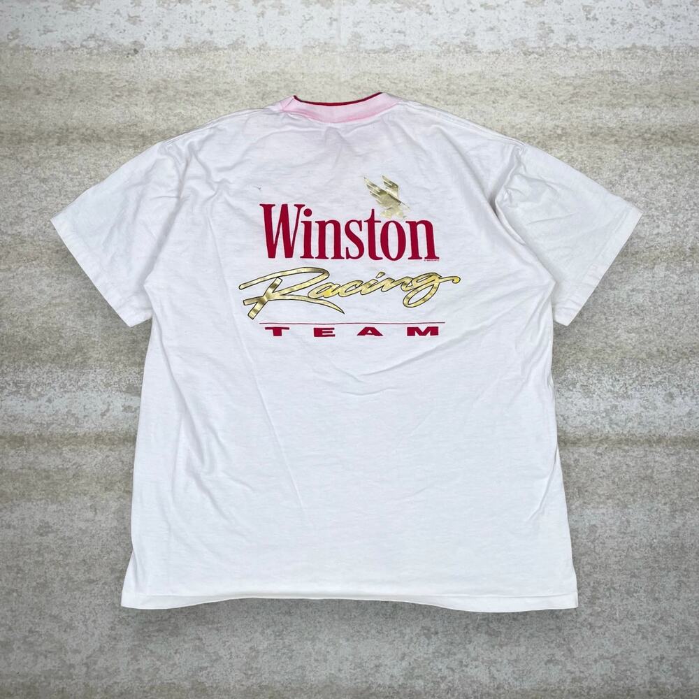 Vintage 90s Winston Racing Shirt Mens XL White Cotton Short Sleeve
